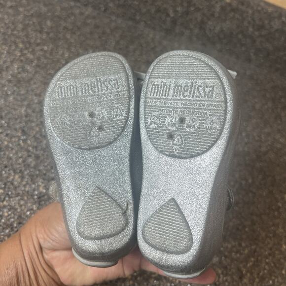 Mini Melissa Mary Jane Kids Little Girl Toddler 6 Silver Cat Glitter Rubber Shoe - Picture 10 of 10